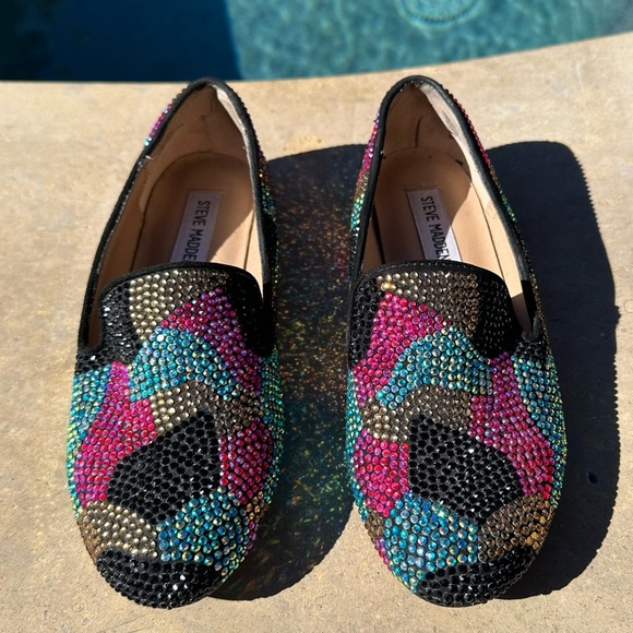 Steve Madden Conncord Multi-Color Rhinestone Size 6 Studded Loafer Jeweled Flats - Picture 4 of 7